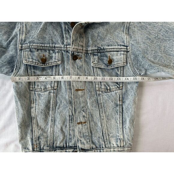 Women's Vintage Acid Wash Jean Jacket Size Small, Buttons, Gold Thread Y2K, 90's - Picture 2 of 9